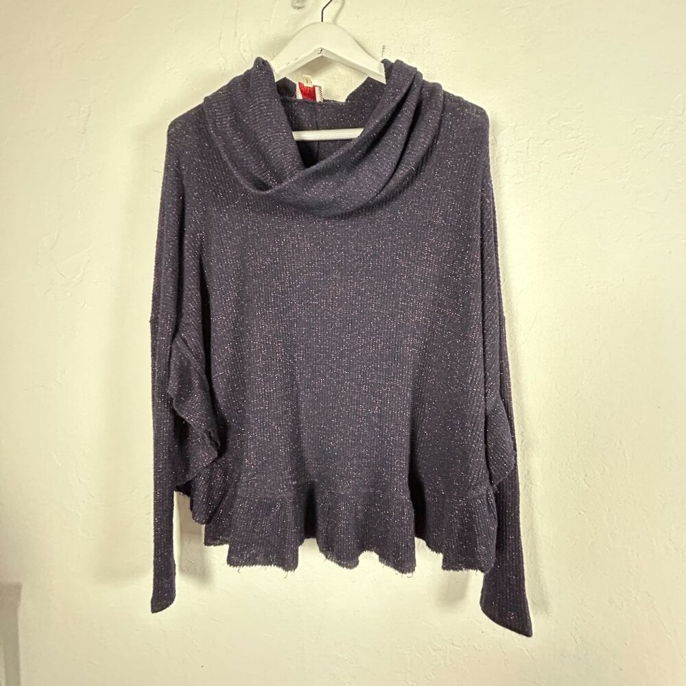Anthropologie Postmark 9-H15 Stcl Orley Metallic Cowl Neck Ruffle Sweater XS/S